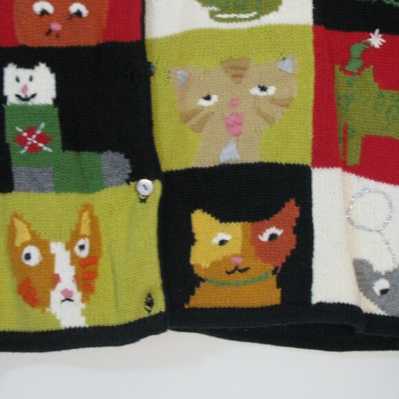 Susan Bristol Cardigan Large Cats Cat Kitty Fun Heavyweight - Picture 4 of 6